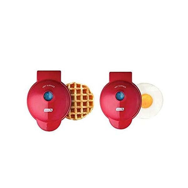 Dash Mini Maker Waffle Maker + Griddle, 2-Pack Griddle + Waffle Iron - Red