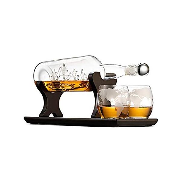 Godinger Ship In A Bottle Whiskey Decanter and Glasses Bar Set