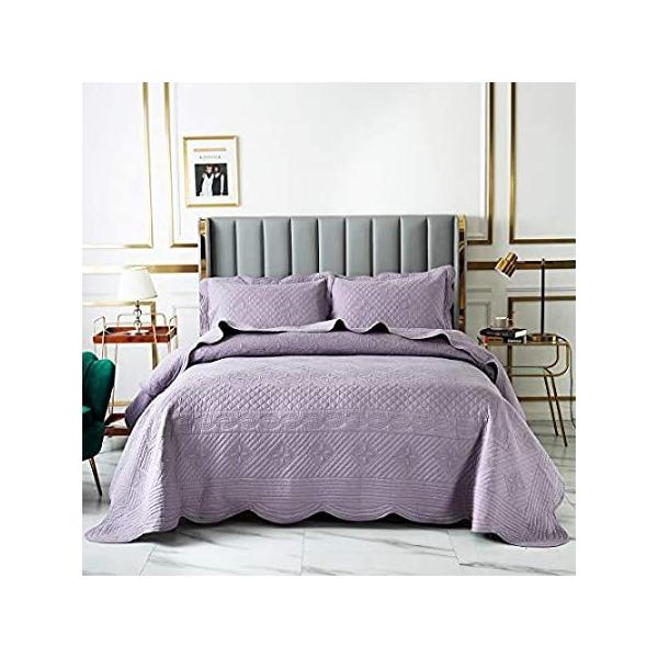 vctops 3-Piece 100% Cotton Solid Quilt Set Oversize Queen Embroidered Patte