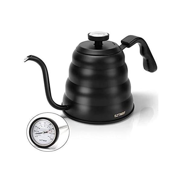 Pour Over Coffee Kettle - Black Gooseneck Kettle with Thermometer - Premium