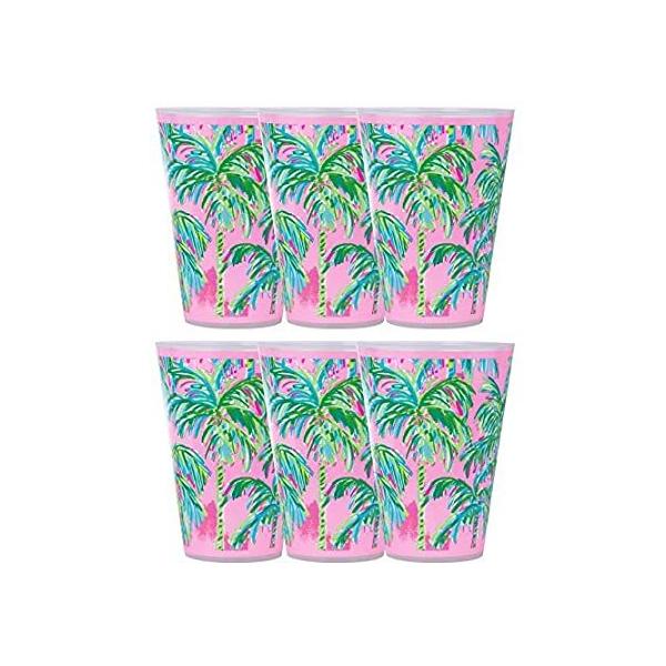 Lilly Pulitzer 14 Ounce Reusable Pink/Green Plastic Pool Cups, Set of 6 Dur ���s�A���i