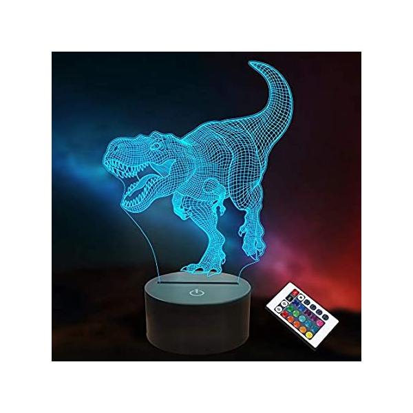 Dinosaur Toys, 3D T-Rex Night Light with Remote &amp; Smart Touch + Timer + 16  ���s�A���i