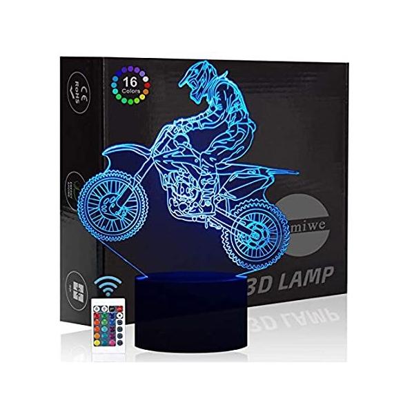 Comiwe Motocross 3D Illusion Night Light Toy,16 Colours Change Smart Touch