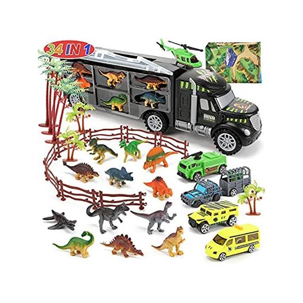34 in 1 Dinosaurs Truck, Dino Transport Car Carrier Truck Toy with 12 Mini  ���s�A���i