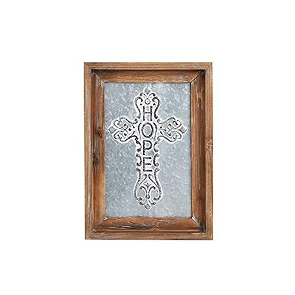 Galvanized Metal Cross, Wooden Religious Christian Hope Wall Decor (12 x 16