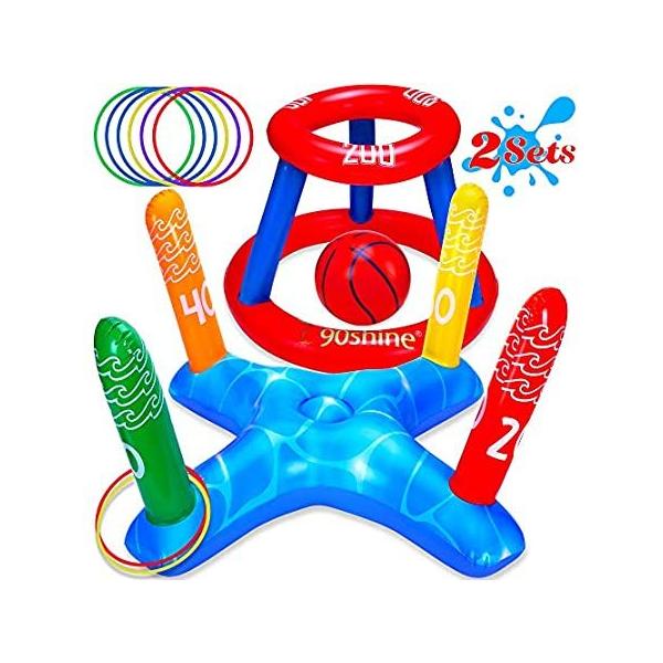 Pool Toys Games Set - Floating Basketball Hoop&amp;Inflatable Ring Toss for Kid sAi