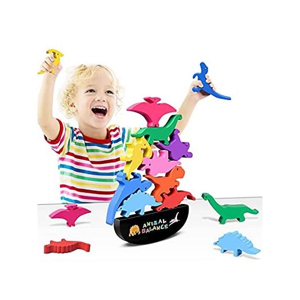 FFTROC Wooden Stacking Dinosaur Toys for Kids 3-5 Boys - Dinosaur Toys for  sAi