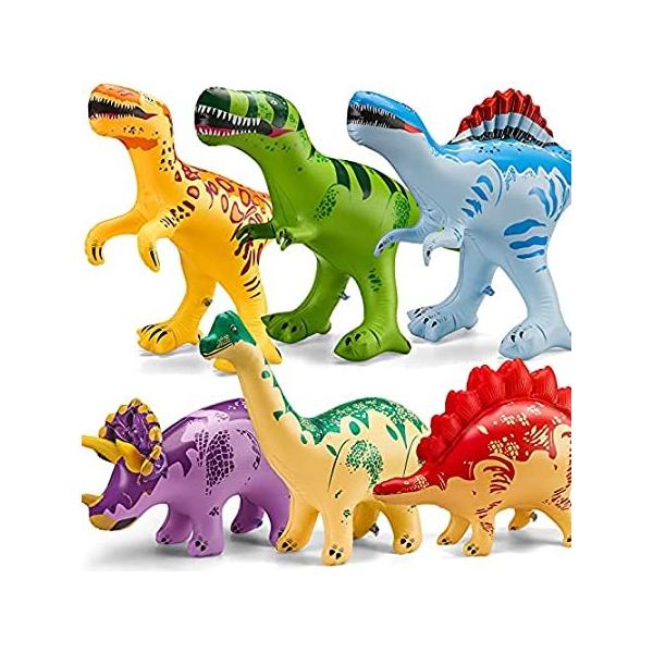 6 Pack Inflatable Dinosaur Toys with Air Pump, Blow up Jumbo&amp;#xA0;Dino Figure Se ���s�A���i