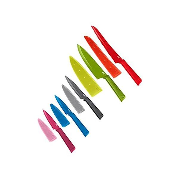 Kuhn Rikon COLORI+ Mixed Knife Set with Non-Stick Coating and Safety Sheath sAi