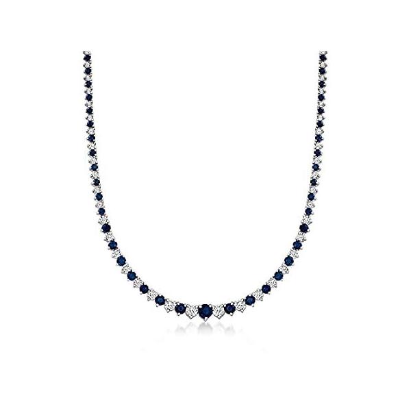 Ross-Simons 9.25 ct. t.w. Sapphire and 1.50 ct. t.w. Diamond Tennis Necklac ���s�A���i