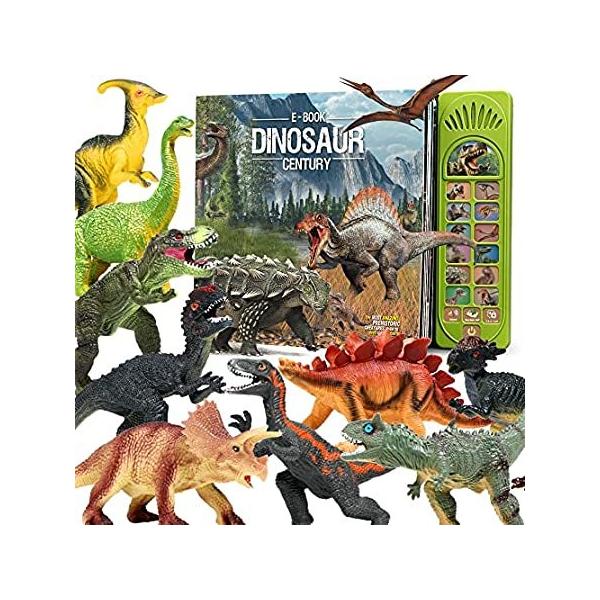 Dinosaur Toys for Toddler - 12Pcs Dinosaur Figures w / Interactive Dinosaur Sound Book,Included Realistic Roars,Story  QA  Volume Adjus sAi