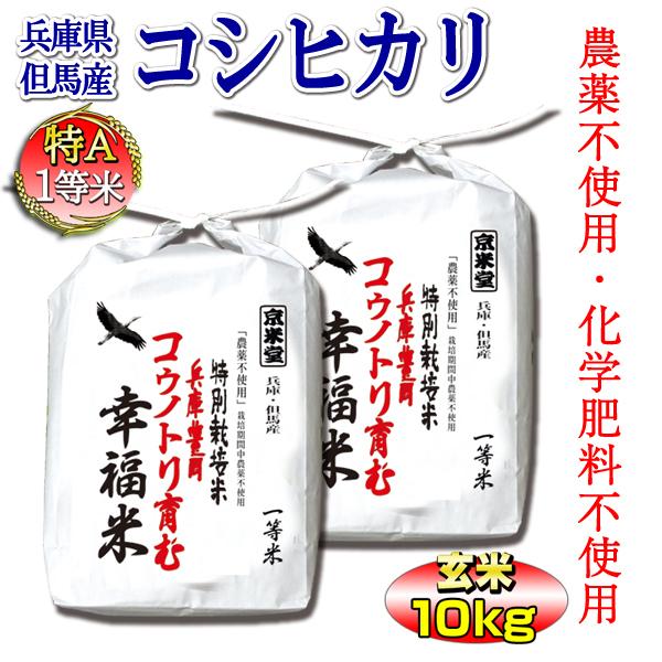 農薬不使用 お米 10kg 玄米 コシヒカリ 特別栽培米 5kg×2 兵庫県 但馬