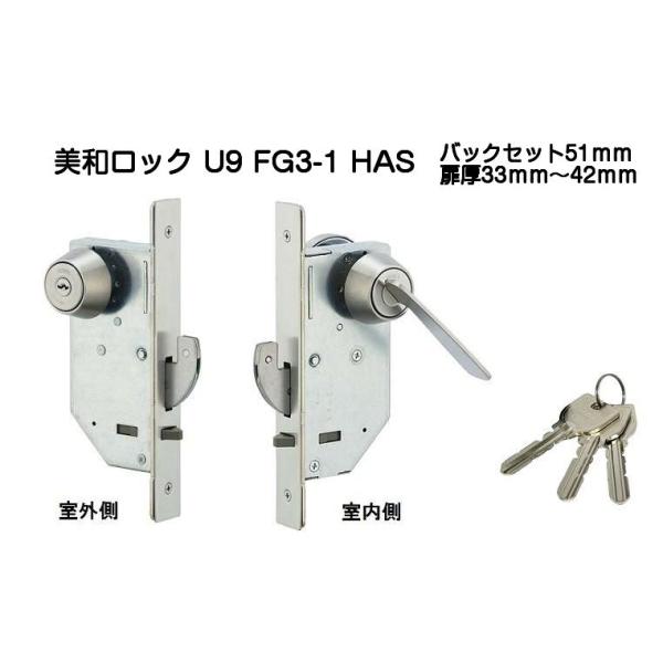 美和ロック MIWA U9 FG3-1 HAS（大型サムターン） 適用扉厚33mm