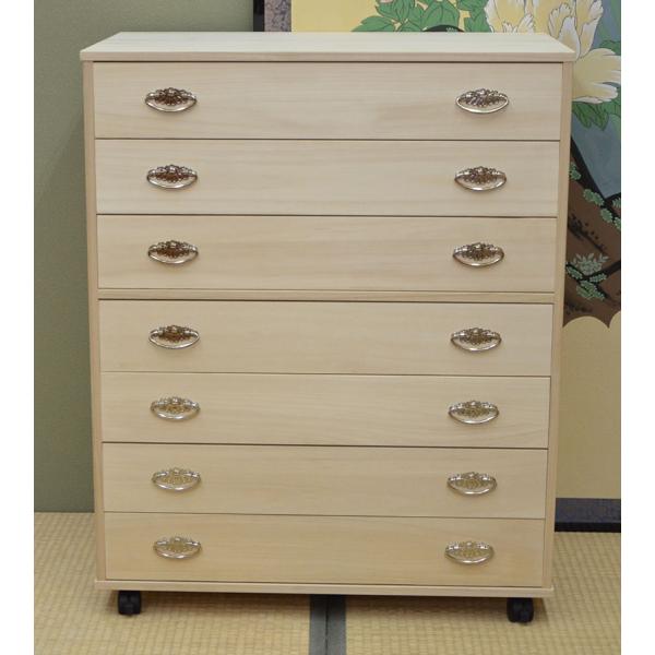 シルバー取っ手桐たんす 7段 押入 収納 桐箪笥 帯用 幅75ｃｍ 高さ９３cm 7段 チェスト ストッパーキャスター付 肥前桐民芸 国産品 京都市やま  桐タンス 爆買