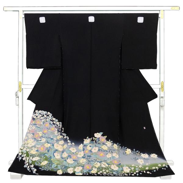 ※記念感謝祭【仕立無料】本加賀友禅手描き美術礼装黒留袖☆杉浦伸先生作春秋「工芸梅、椿、菊」図（10011922）