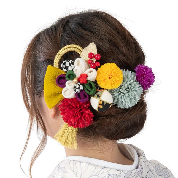 髪飾り 白 マルチカラー モダン梅 タッセル付 送料無料 : 京のみやび