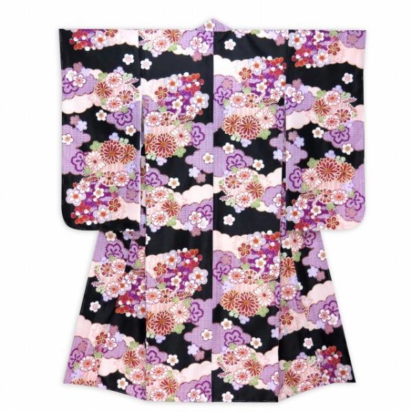 卒業式 女の子 小学生 袴 毎日がバーゲンセール セット ジュニアサイズの着物 菊と桜 無地袴 黒 4点セット合繊 Ojf863bme