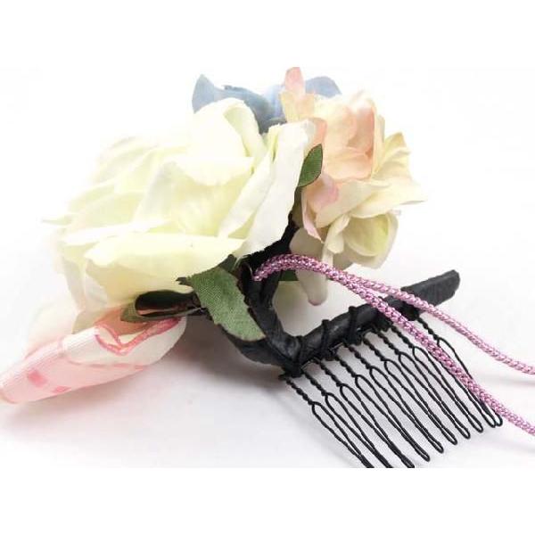 子供着物 浴衣 期間限定お試し価格 ドレスに Sumika 女の子用 白系 Smk223 手作りのアートフラワー髪飾り ローズにリボン