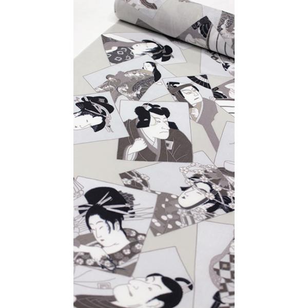 麻 綿 長襦袢 洗える 反物 友禅 カジュアル 浮世絵 江戸 レトロ グレー