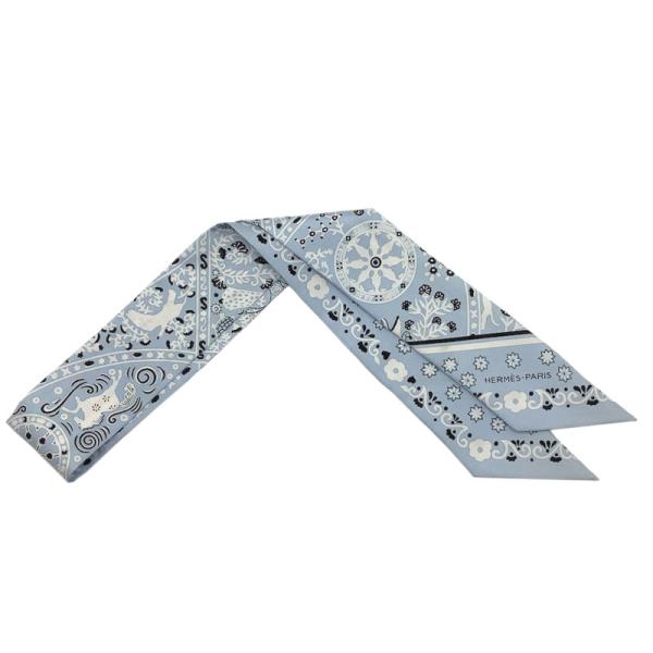 HERMES エルメス ツイリー “風の民” シルク ライトブルー ホワイト