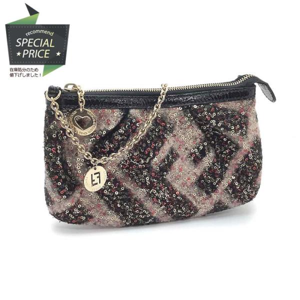FENDI フェンディ アクセサリーポーチ ブラック ベージュ ファブリック 