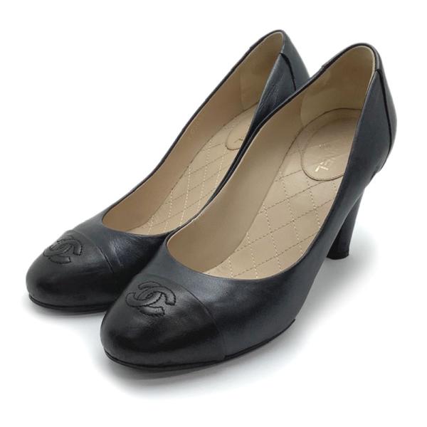 CHANEL シャネル パンプス ブラック ラムスキン #37 1/2C G30240 
