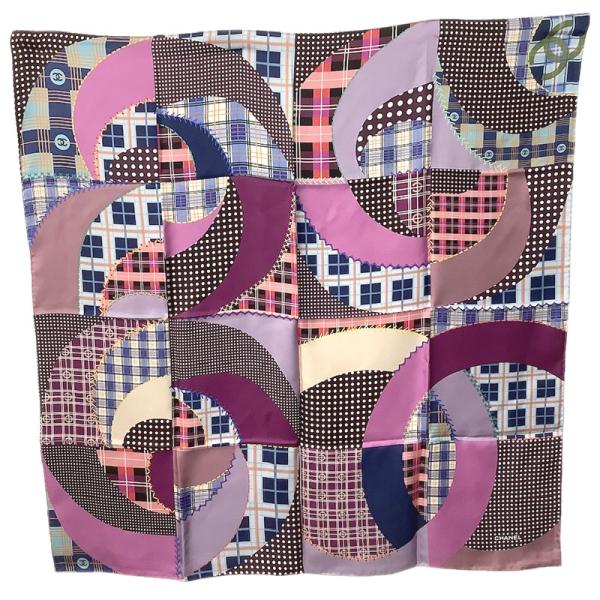 CHANEL シャネル スカーフ シルク パープル マルチカラー チェック