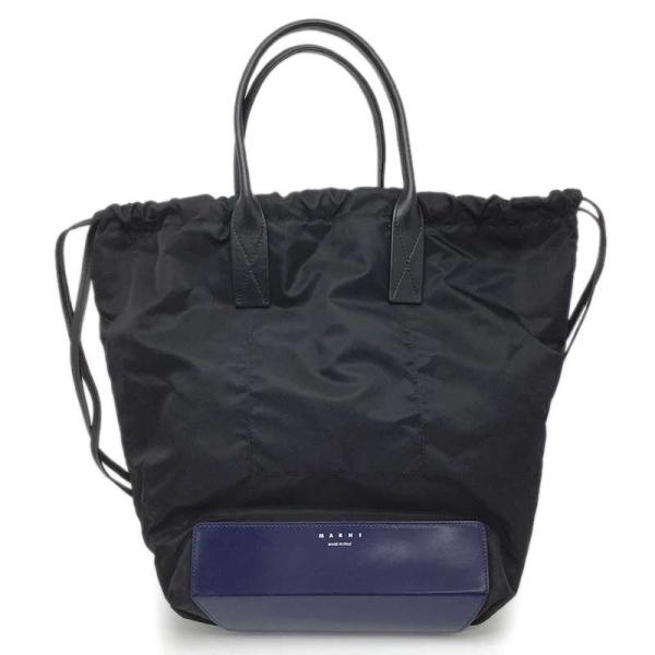 ✨️未使用級✨️ MARNI 巾着 トートバッグ ライトブルー ナイロン レザー MARNI マルニ 巾着2WAYバッグ ナイロン レザー ブラック