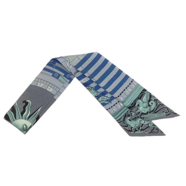 HERMES エルメス ツイリー “新たなる占星術” シルク ブルー グレー