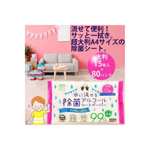 [取寄] 常裕パルプ工業 JOYU メルティシリーズ 水に流せる 除菌アルコールシートペーパー15枚入り 80個 まとめ買い 送料無料 40317