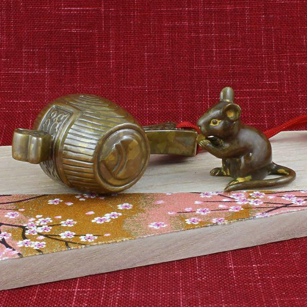 銅製香炉 打ち出の小槌と福鼠 子 ネズミ