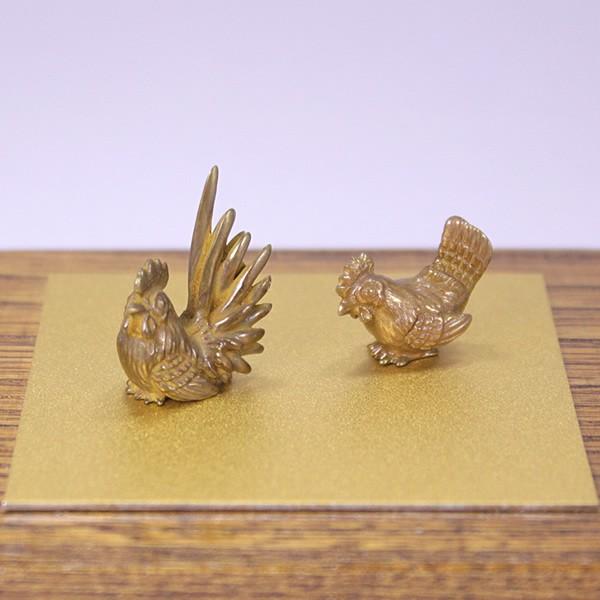 置物 干支（黄銅製）酉・鶏・にわとり・ニワトリ チャボ 夫婦 小 :DETR