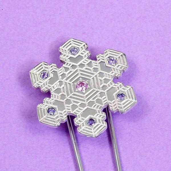 簪・かんざし (銀製) 雪の結晶 雪華・ゆきはな B 中央ローズ