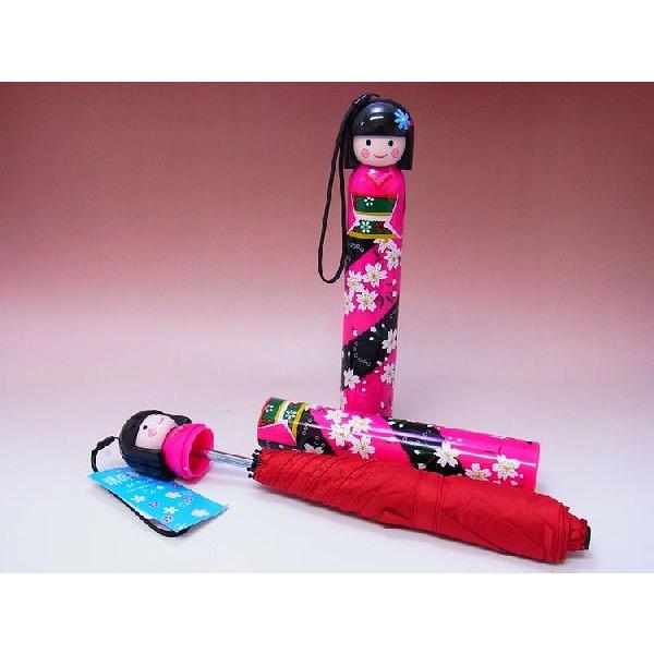【日本のおみやげ】◆新こけし型折畳傘【全5色有】ローズピンク