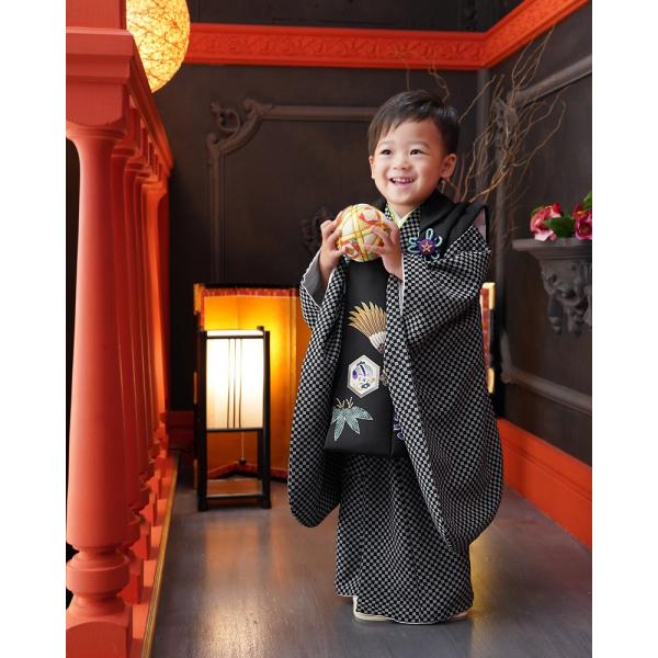 男の子 3歳 着物 三歳 被布セット 被布 キッズ 753 市松 格子 星 スター 鷹 黒 グレー お正月 七五三 3才 子供 肩上げ 腰上げ加工済 Buyee Buyee Japanese Proxy Service Buy From Japan Bot Online