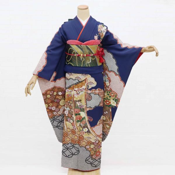 振袖 単品 中古 着物 販売 純古典 王道 格調高い 紺 青 成人式