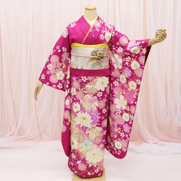 振袖セット ※美品 成人式 くすみカラーエレガント 薄ピンク/淡い色 更紗/バラ キラキラ