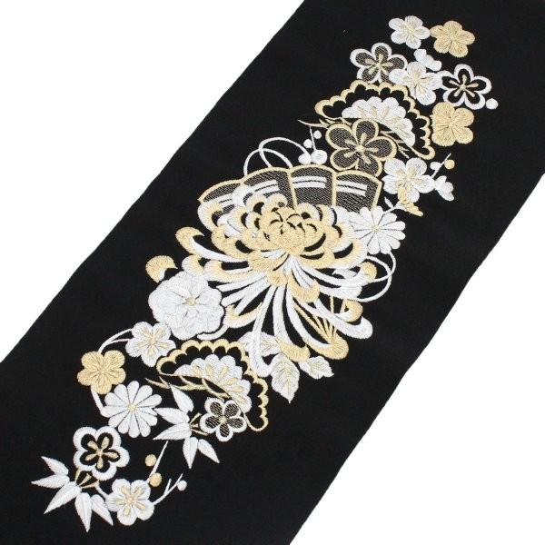 送料無料 半衿 刺繍 振袖 半襟 袴 乱菊 梅 黒に金 シルエリー 成人式