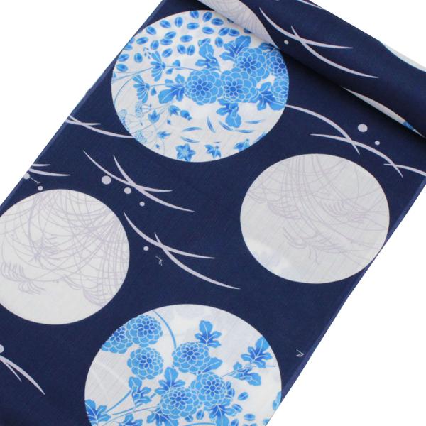 高級本染　浴衣生地　反物　しつけ付き　藤の花 日本製 浴衣 反物 生地 教材用 レディース 紺 ネイビー 青 花