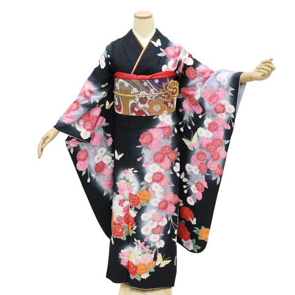振袖 レンタル 成人式 結婚式 安い ネット 高級 着物 格安 呉服屋 ゆったりサイズ 黒 薔薇 蝶 Nr 110 Nr 110 きもの 京香 通販 Yahoo ショッピング