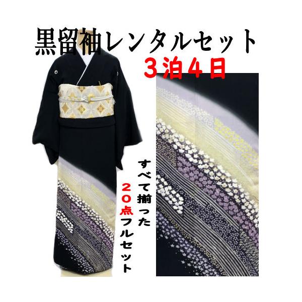 レンタル 黒留袖 京友禅 フリーサイズ 小桜模様 絞り 比翼仕立て 正絹