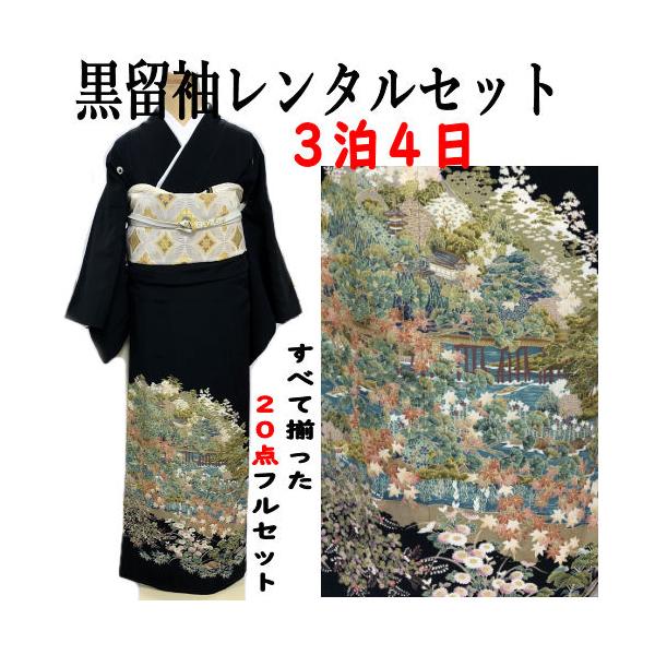 美品] 作家物 黒留袖 正絹 風景画 ぼかし 黒 礼装 結婚式 ドレス 比翼