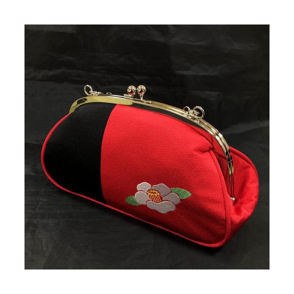 和装バック　着物バック　古布調ちりめん生地・和花づくし（黒）　美品 和装バック 着物バック 古布調ちりめん生地・和花づくし（黒