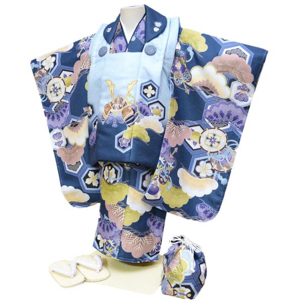 七五三 和装 グレー 花飾り　3歳　被布　男の子 楽天市場】「2点10%OFF」SALE 男児七五三 3歳着物＆被布セット
