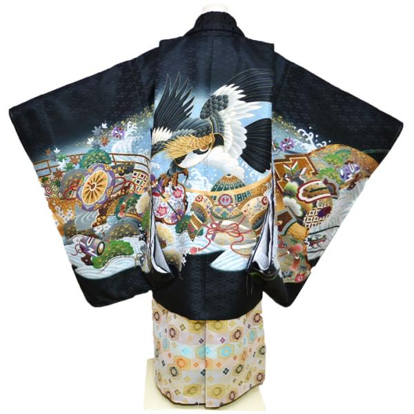 七五三 着物 男の子 袴 セット お祝い着 5歳羽織袴 フルセット 鷹柄 黒