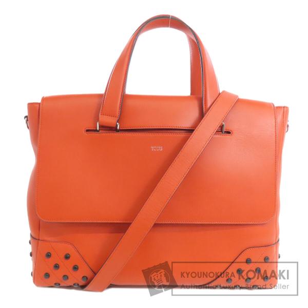 TODS 希少！メンズ　レザートートバッグ　ブラック　オレンジ　中古品 TODS トッズ スタッズ トートバッグ レザー レディース 中古
