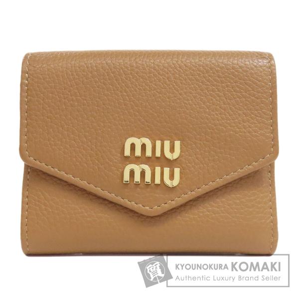 MIUMIU ミュウミュウ ロゴ 二つ折り財布（小銭入れあり） レザー レディース [中古] miu miu（ミュウミュウ） ロゴ 二つ折り財布（小銭入れあり） レザー