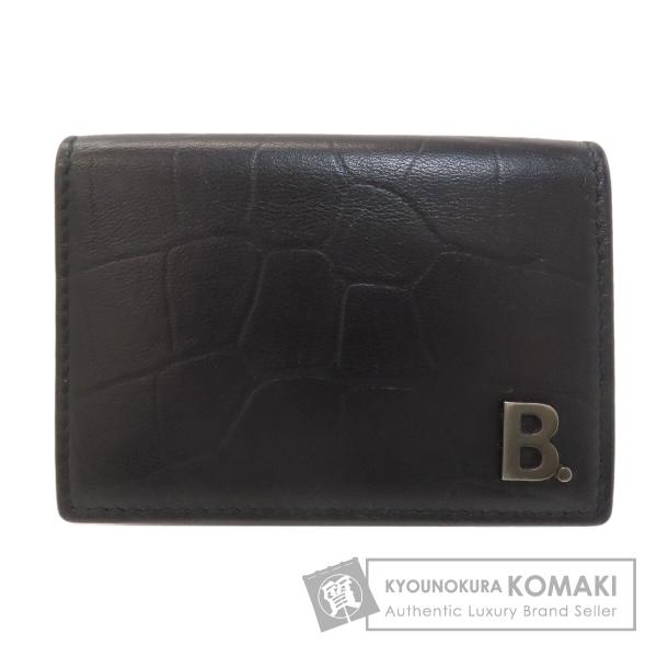 ◇美品◇バレンシアガ　二つ折り財布　コンパクト　白ロゴ×ブラック　レザー BALENCIAGA（バレンシアガ） コンパクトウォレット ロゴ 二つ折り財布