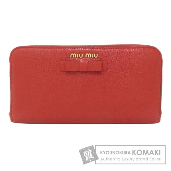 MIUMIU ミュウミュウ リボンモチーフ 長財布（小銭入れあり） レザー レディース [中古] MIUMIU ミュウミュウ リボンモチーフ 長財布（小銭入れあり） レザー