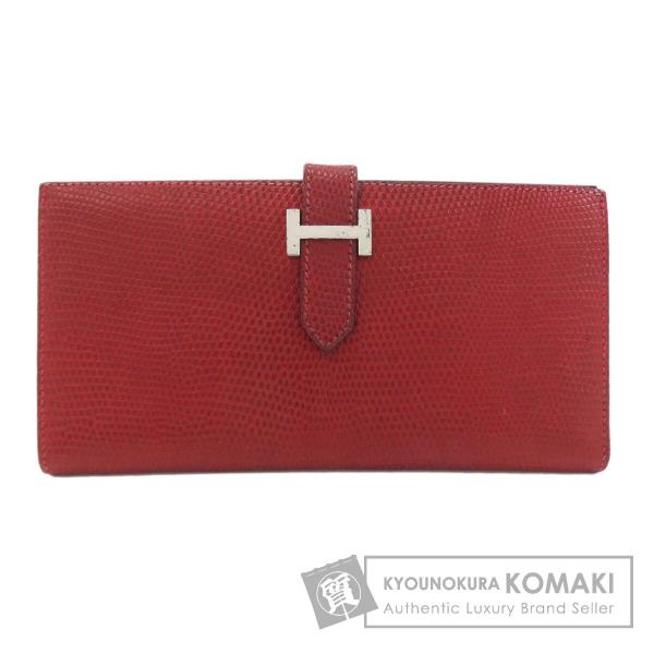 【美品】HERMES エルメス　べアンクラシック　レッド　長財布　⚪︎W刻印 HERMES（エルメス） ベアンクラシック シルバー金具 長財布（小銭入れ